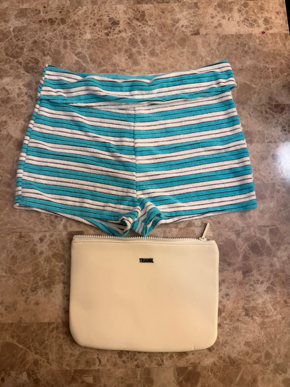 triangl swimwear Turquoise and White Striped Athletic Shorts